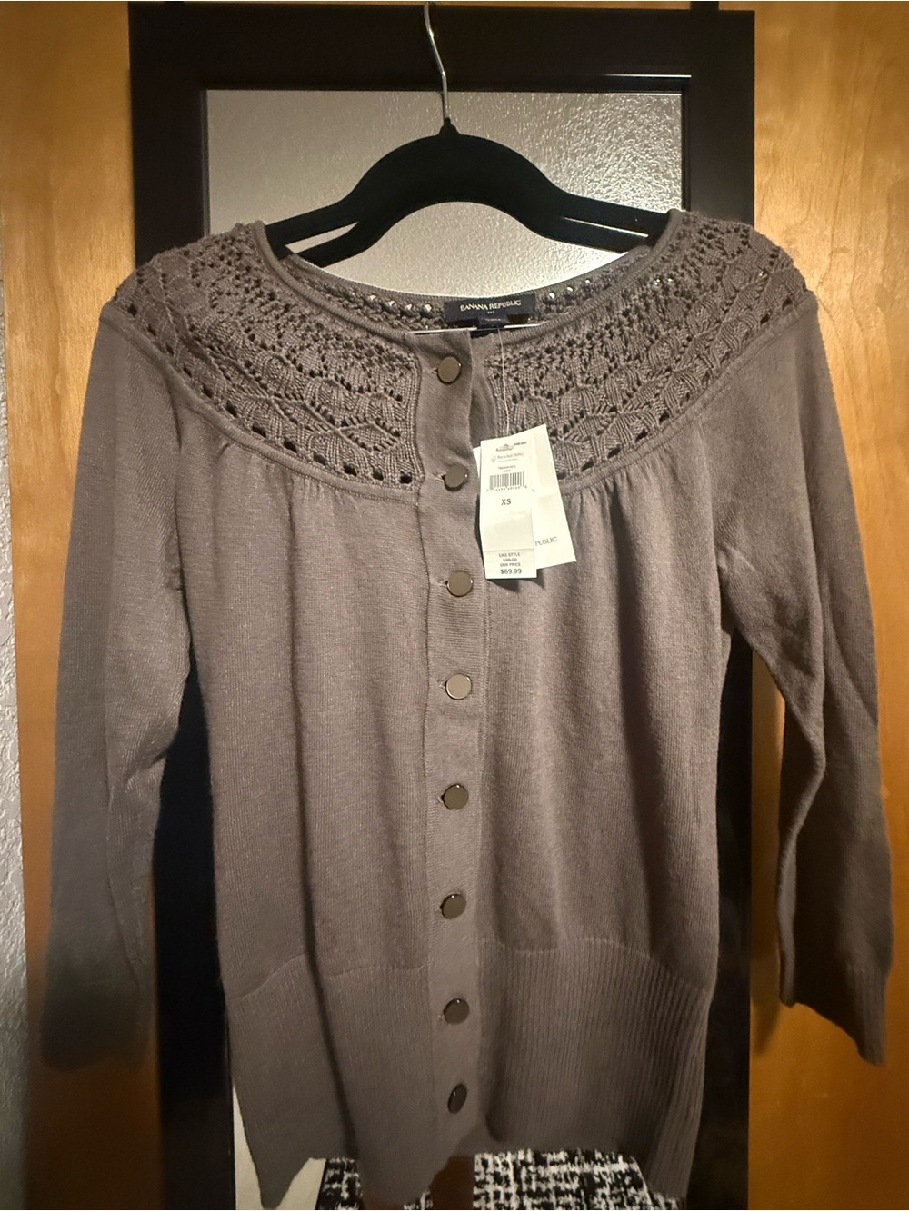 Banana Republic Gray Crochet-Yoke Button Cardigan